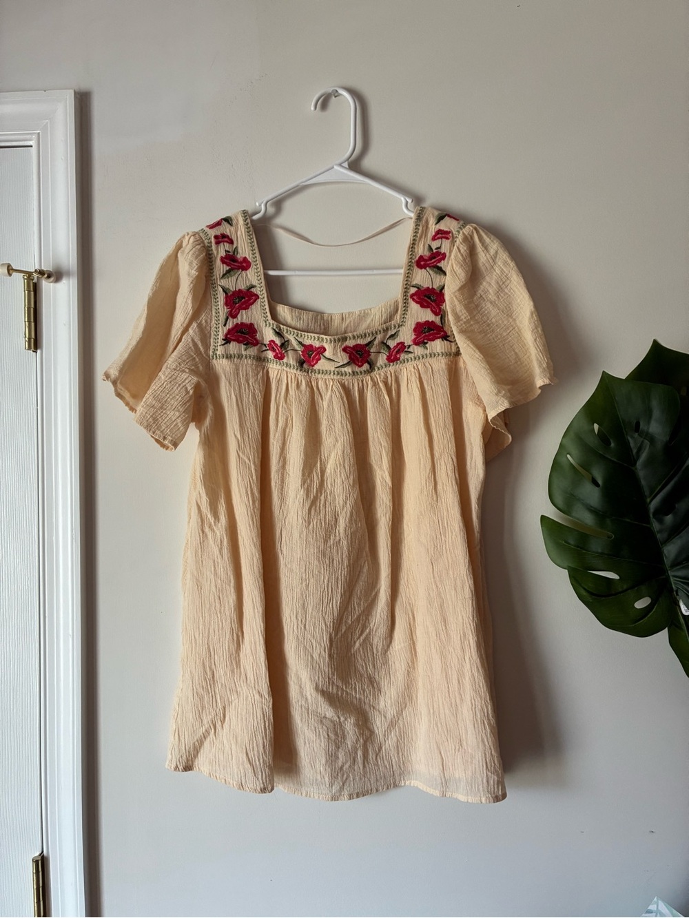 Easel 100% Cotton Embroidered Square-Neck Women’s Top